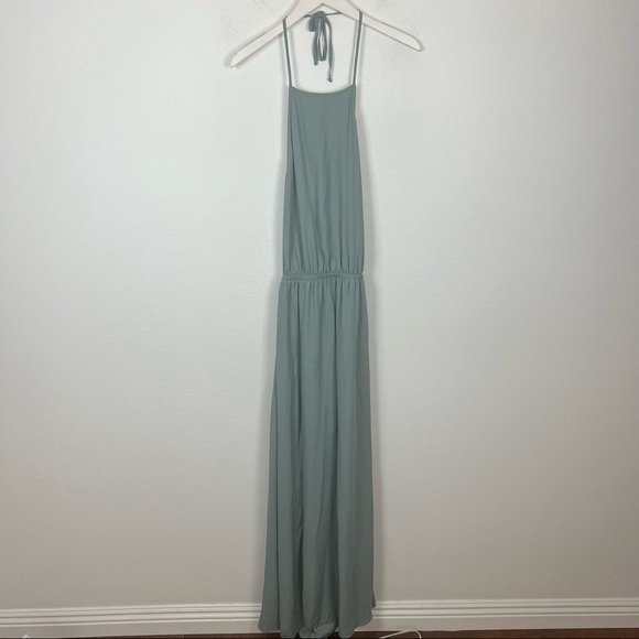 Show Me Your Mumu Heather Halter maxi dress blue silver sage crisp Bridesmaid XS - Picture 6 of 10